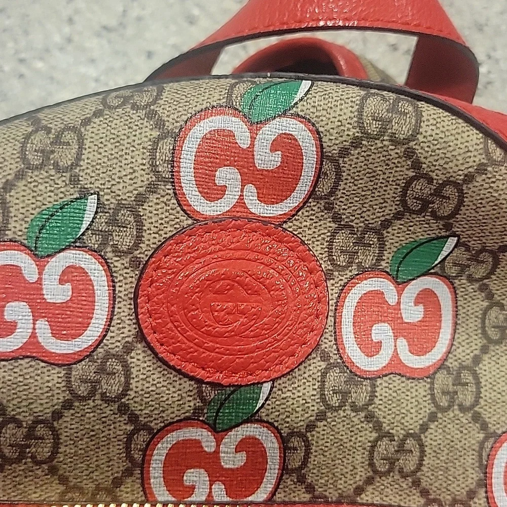 Gucci Red and Brown Apple Print Backpack - Picture 9 of 9